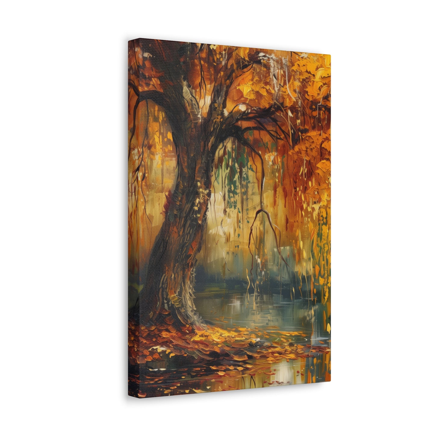 Golden Weeping Willow Tree - Oil Painting Inspired by Leonid Afremov Digital Canvas Gallery Wraps