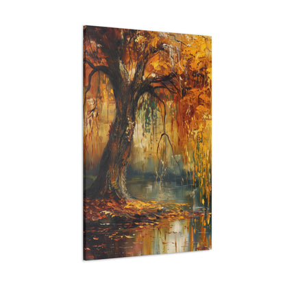 Golden Weeping Willow Tree - Oil Painting Inspired by Leonid Afremov Digital Canvas Gallery Wraps