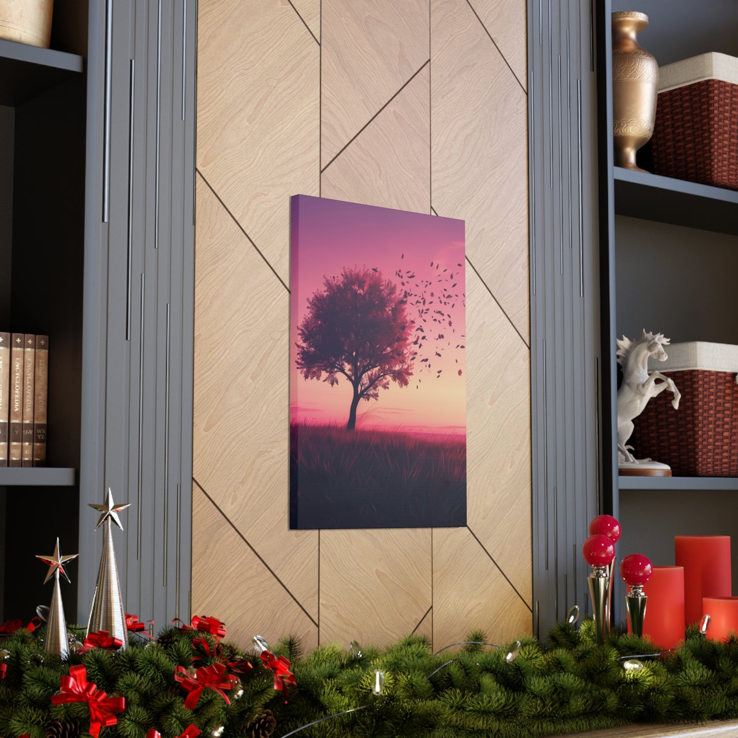 Tree in a Purple Sunset Digital Illustration Canvas Gallery Wraps