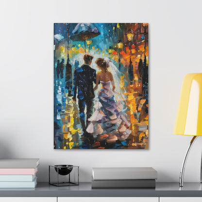 couple walking in street in rain - Leonid Afremov Style Digital Print Canvas Gallery Wraps