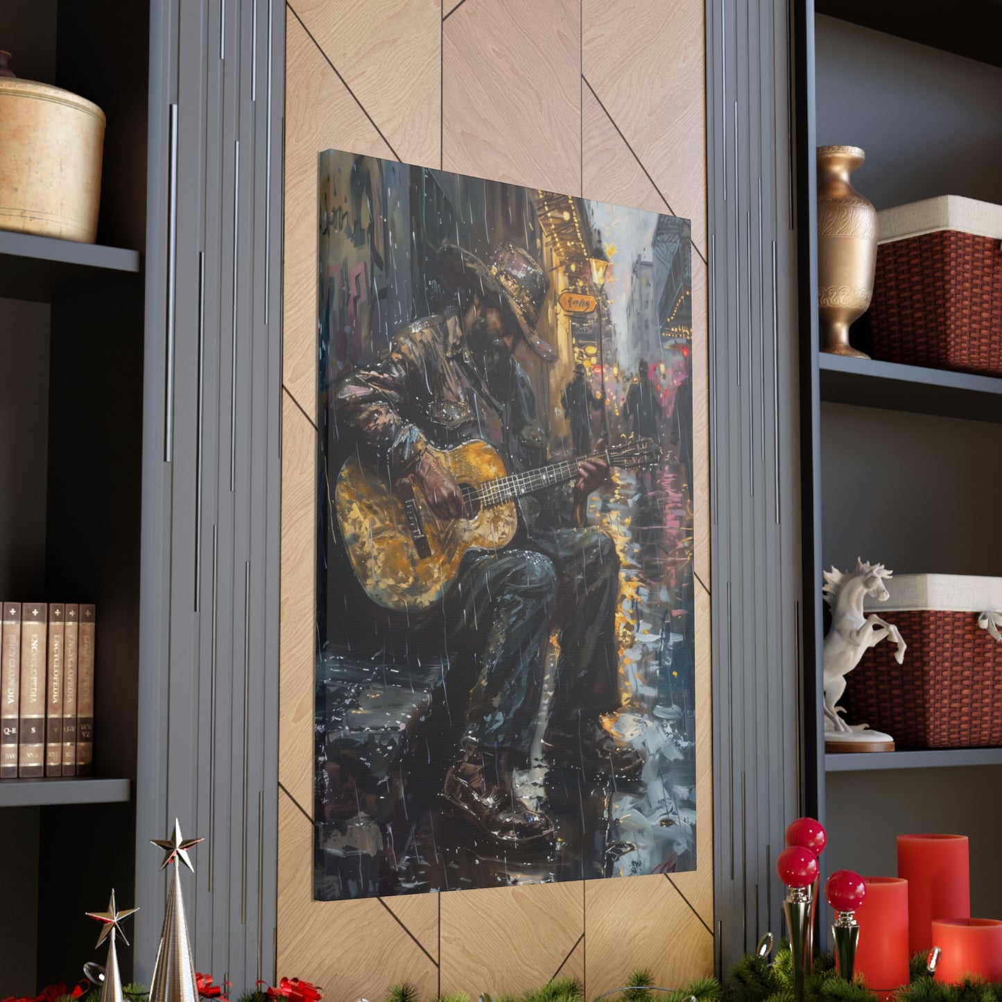 Man Playing Guitar on the Street - Rembrandt Style Digital Oil Painting Canvas Gallery Wraps