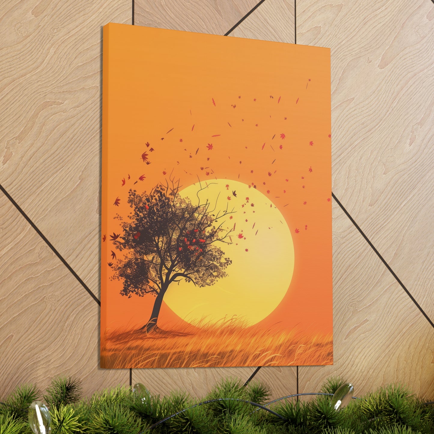 Tree in a Golden Sunset Digital Illustration Canvas Gallery Wraps