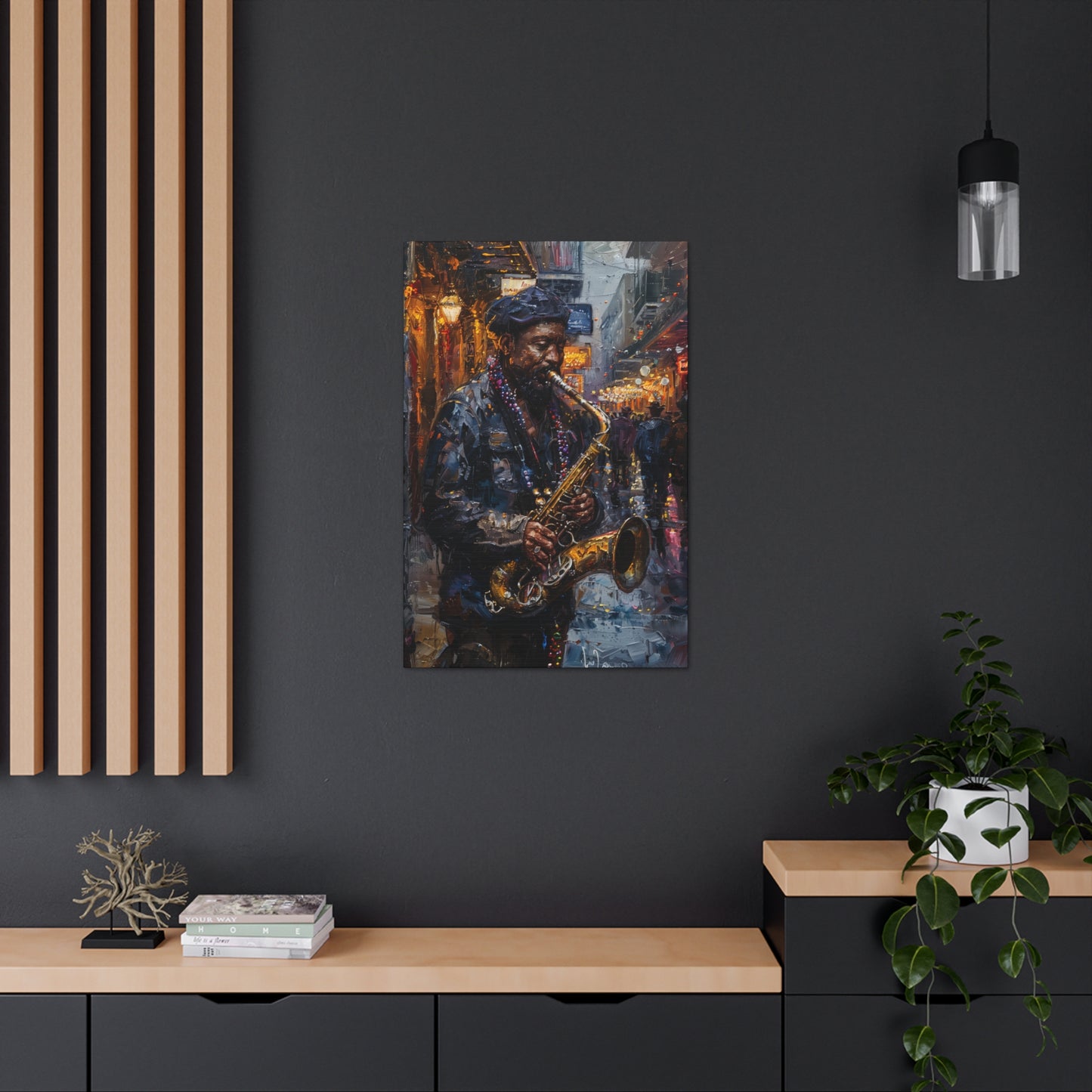 Man Playing Horn on the Street - Rembrandt Style Digital Oil Painting Canvas Gallery Wraps