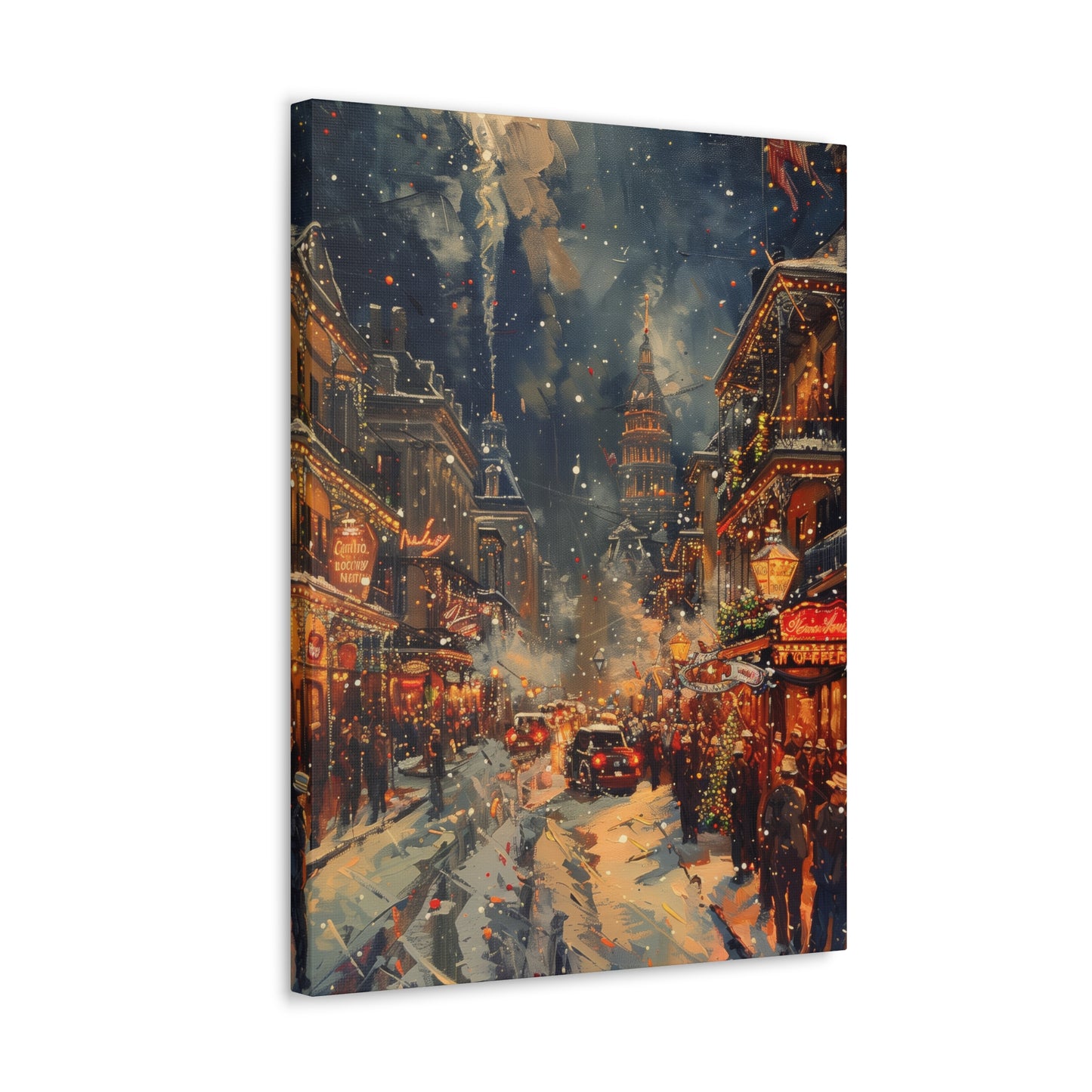 Christmas Street Corner in Downtown - Rembrandt Style Digital Oil Painting Canvas Gallery Wraps