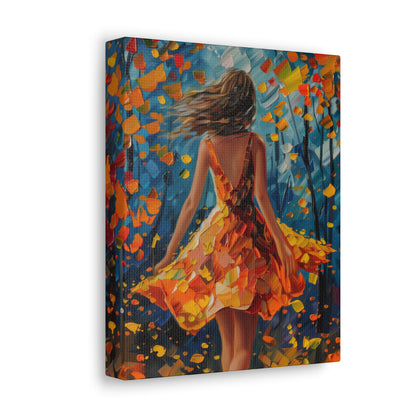 Girl with yellow dress in autumn forest - Leonid Afremov Style Digital Print Canvas Gallery Wraps