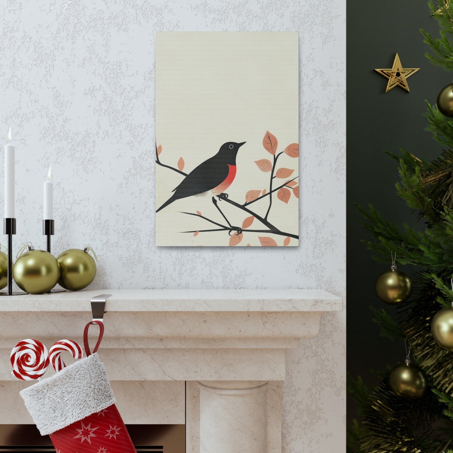 Bird siting on a tree branch Digital Illustration Canvas Gallery Wraps