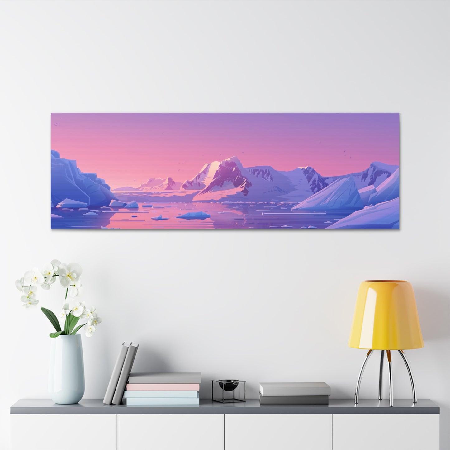 Snowy Mountain Evening - Digital Landscape Illustration Panorama Canvas Gallery Wraps