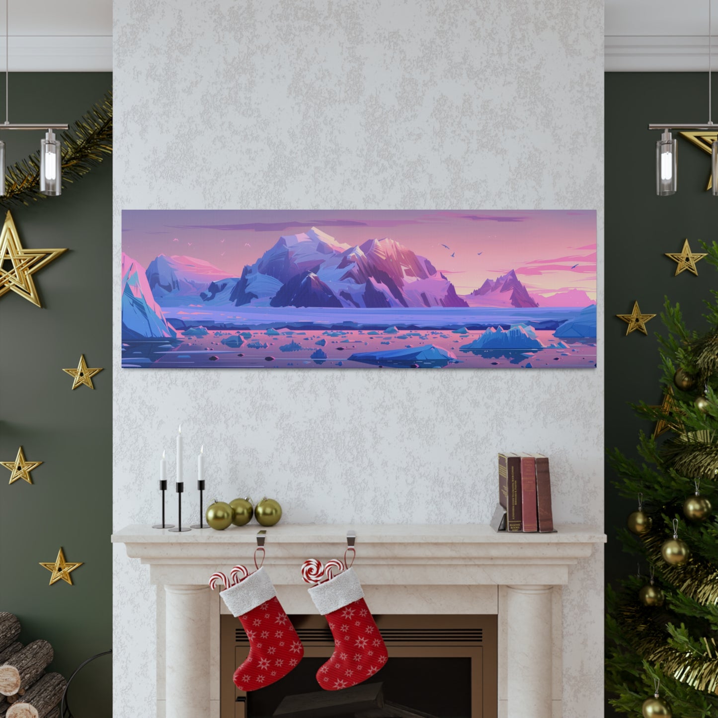 Sunset in Antarctica - Landscape Illustration Panorama Canvas Gallery Wraps