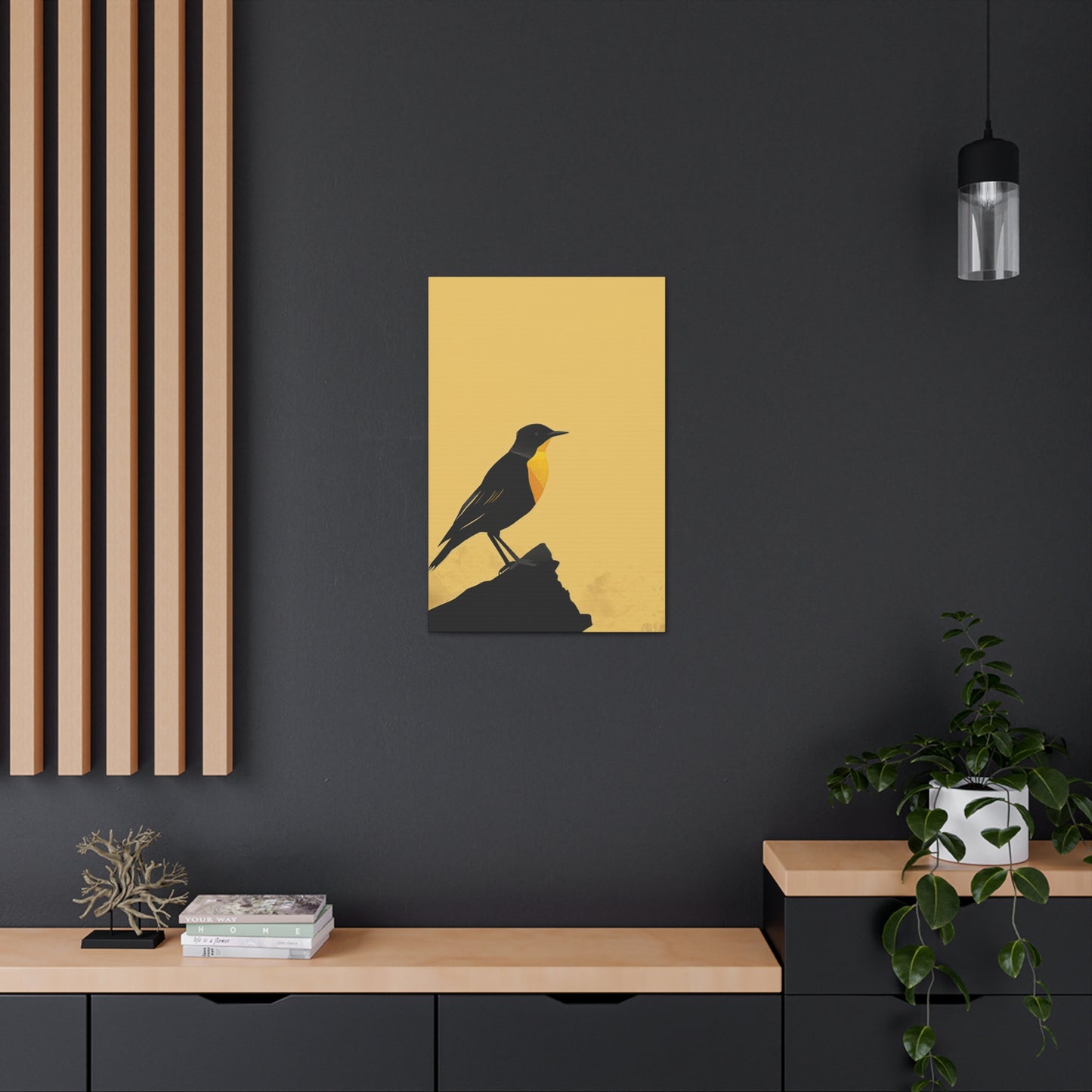 Bird Sitting on a Rock Digital Illustration Canvas Gallery Wraps