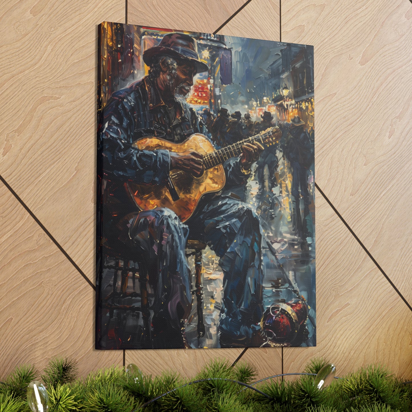 Man Playing Guitar on the Street - Rembrandt Style Digital Oil Painting Canvas Gallery Wraps