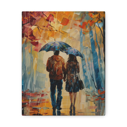 couple walking on the street with umbrella - Leonid Afremov Style Digital Print Canvas Gallery Wraps