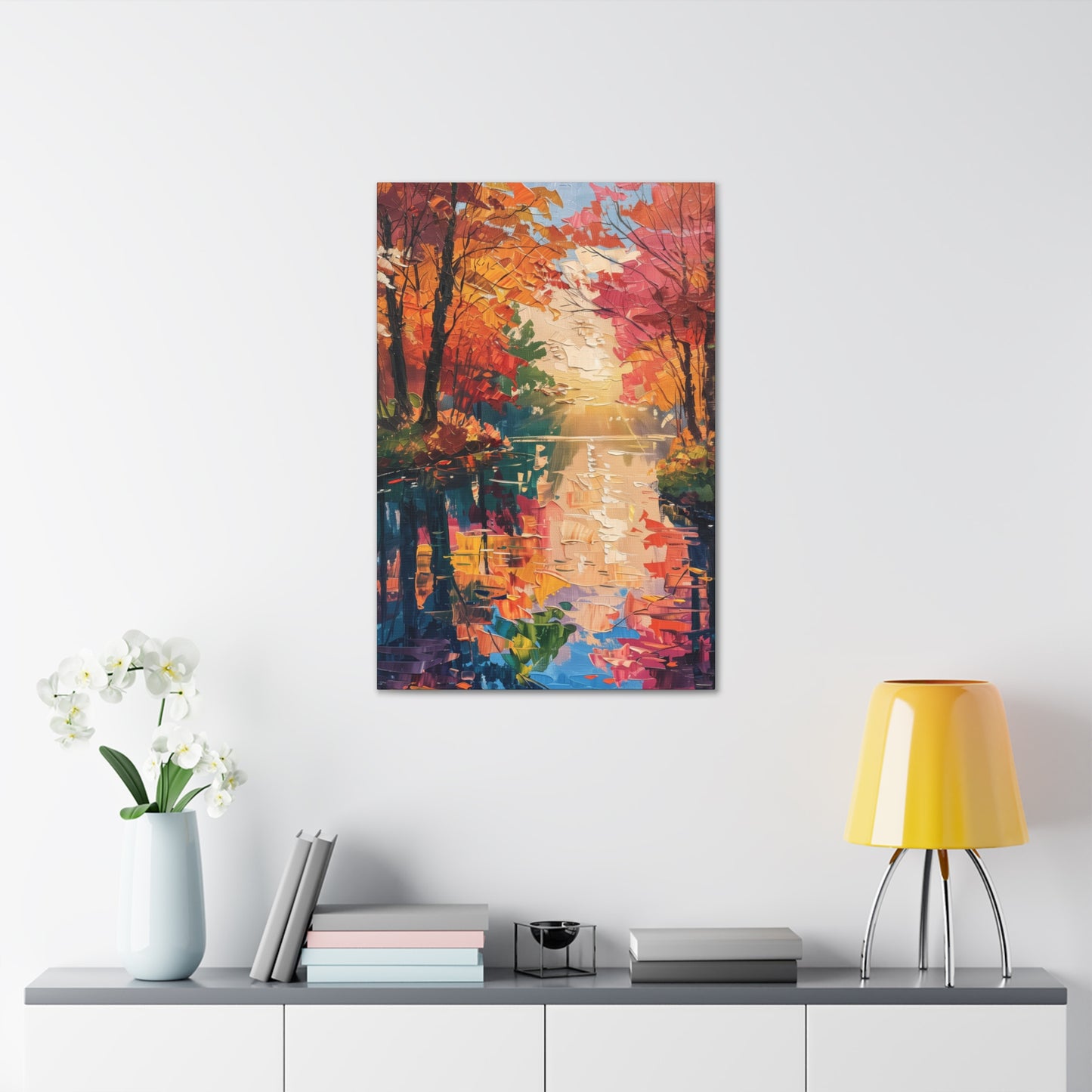 Lake in a Autumn Forest - Claude Monet Style Digital Print Canvas Gallery Wraps