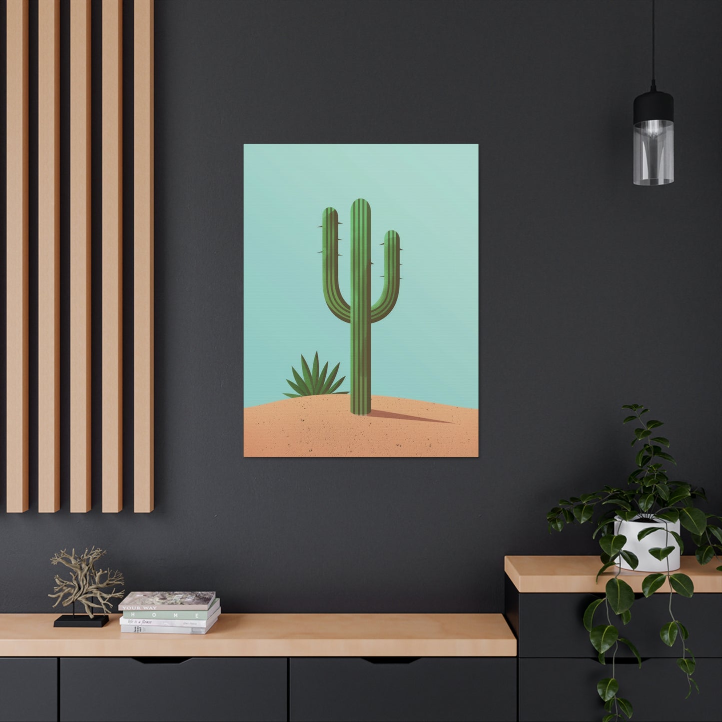 Saguaro Cactus in Desert - Illustration Canvas Gallery Wraps