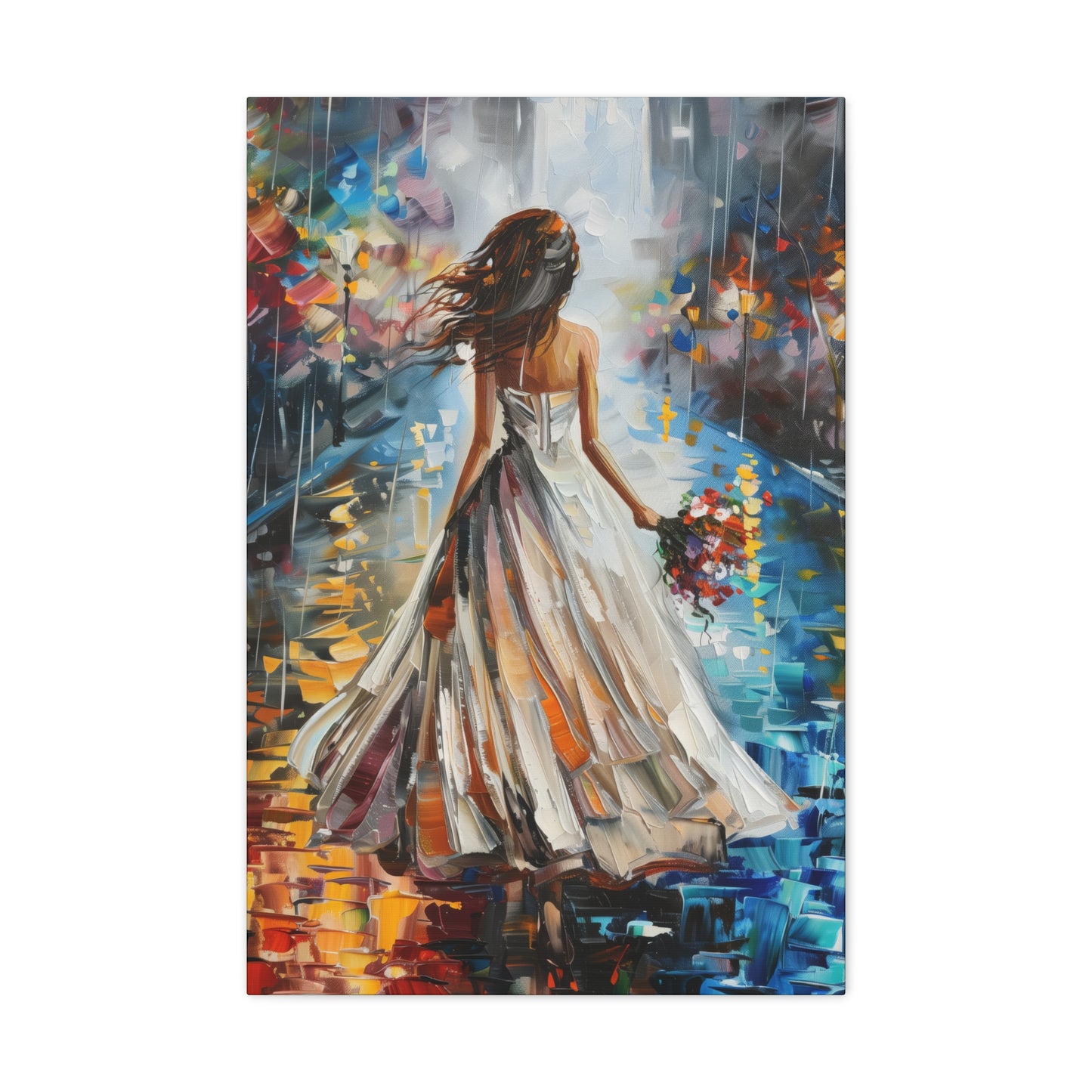 bride walking in street - Leonid Afremov Style Digital Print Canvas Gallery Wraps