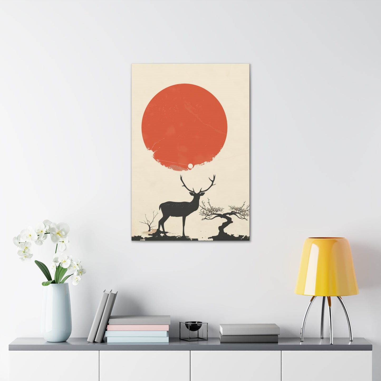 Deer and Sun - Takeshi Kitano Style Digital Illustration Canvas Gallery Wraps