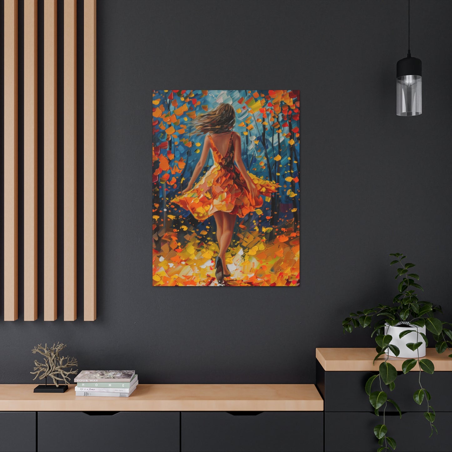 Girl with yellow dress in autumn forest - Leonid Afremov Style Digital Print Canvas Gallery Wraps