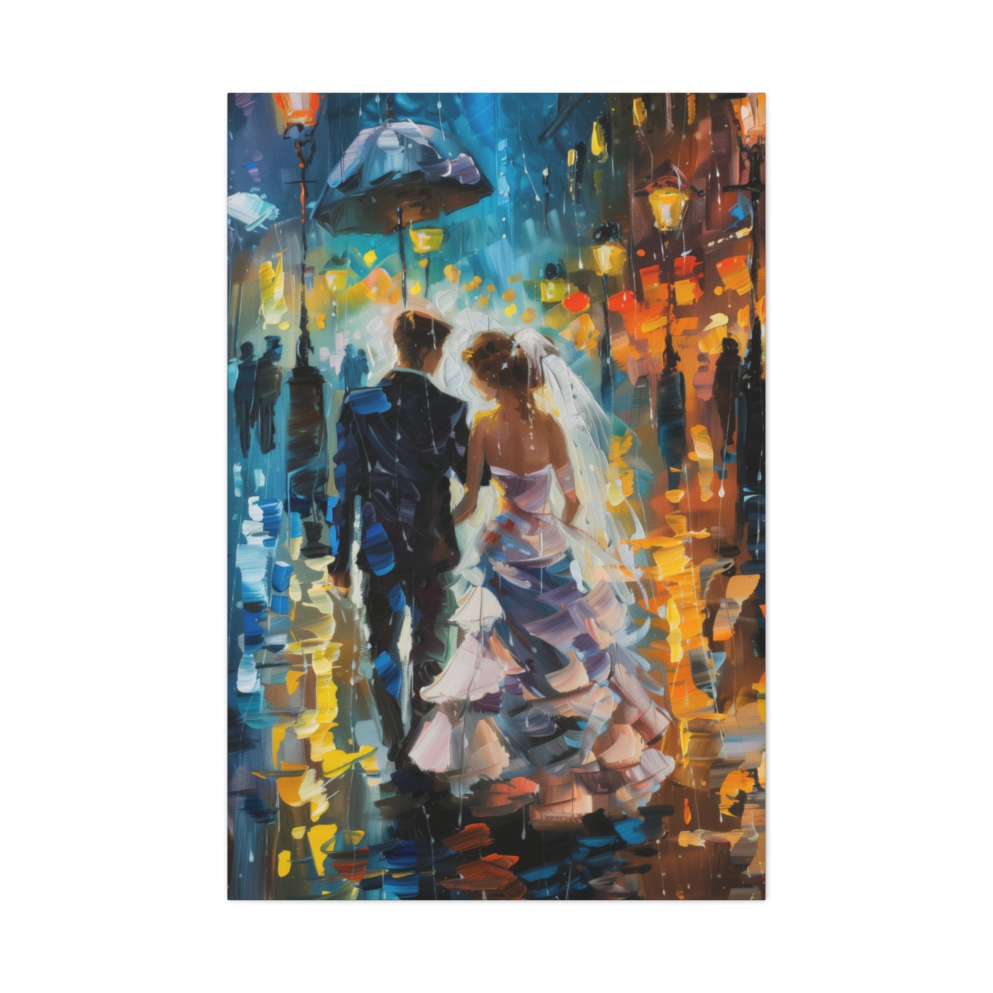 couple walking in street in rain - Leonid Afremov Style Digital Print Canvas Gallery Wraps