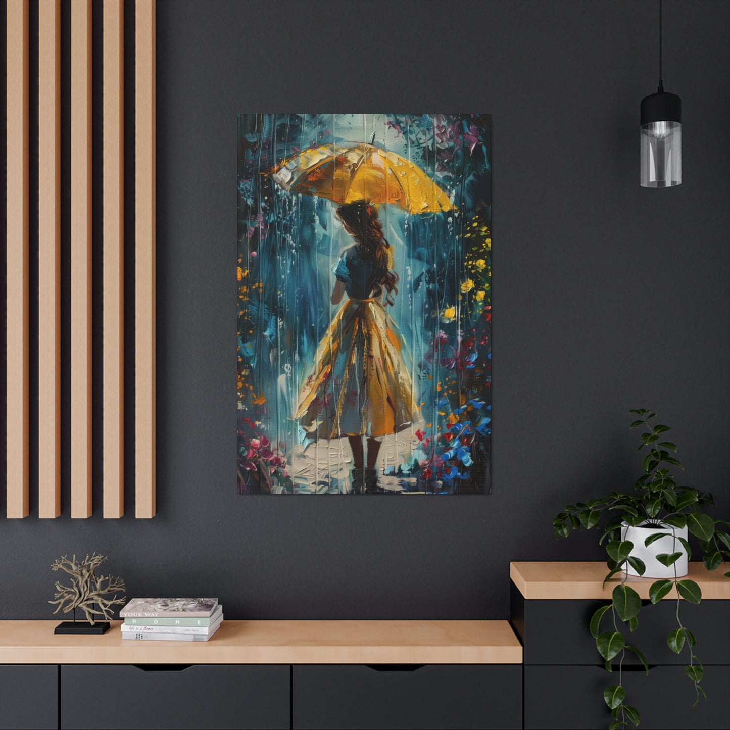 girl with an umbrella in rain - Leonid Afremov Style Digital Print Canvas Gallery Wraps