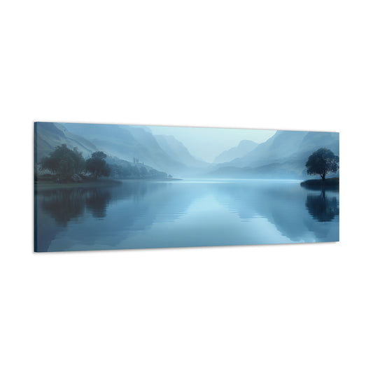 Lake Landscape with Mountains - Morning Mist Panorama panorama Canvas Gallery Wraps