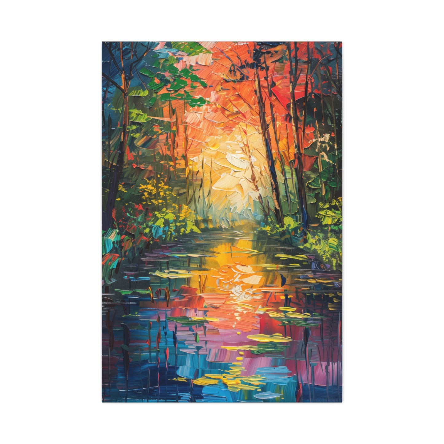 Lake in a Autumn Forest - Claude Monet Style Digital Print Canvas Gallery Wraps