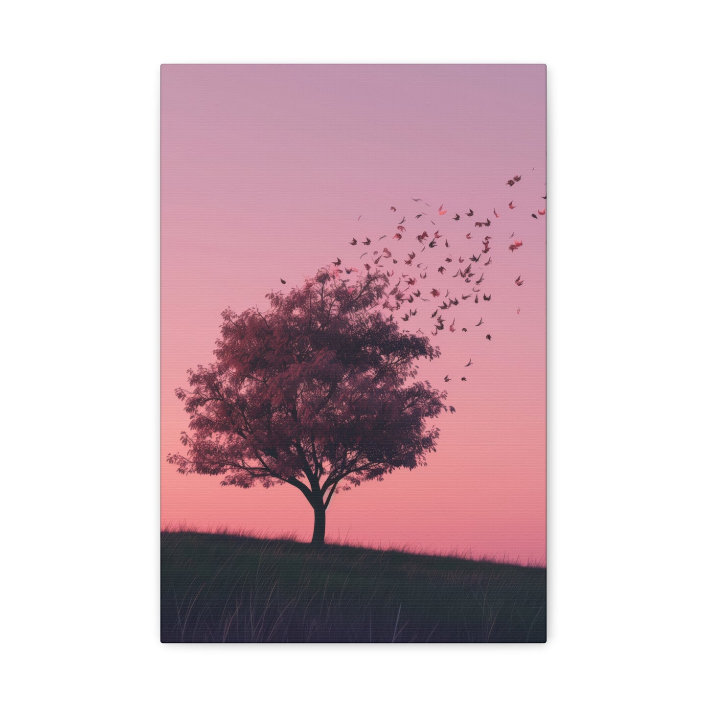 Tree in a Purple Sunset Digital Illustration Canvas Gallery Wraps