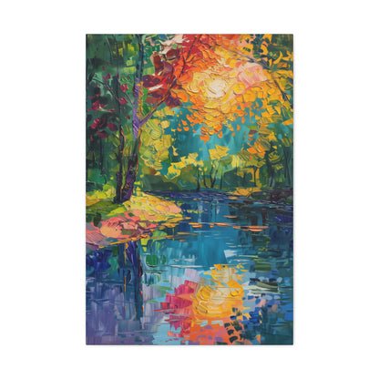 River in a Autumn Forest - Claude Monet Style Digital Print Canvas Gallery Wraps