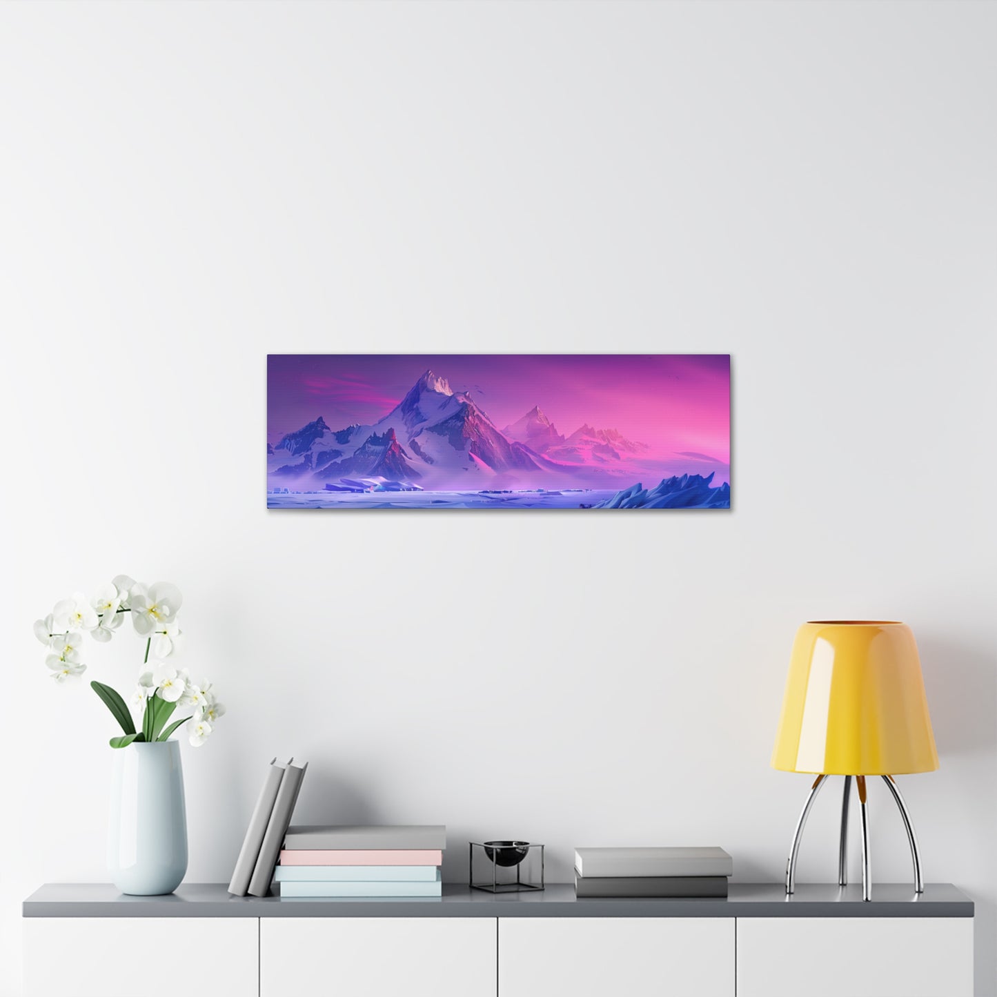 Snowy Mountain Evening in Antarctica - Digital Landscape Illustration Panorama Canvas Gallery Wraps