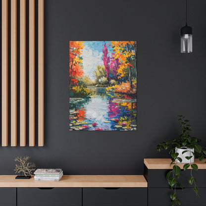 Pond in a Autumn Forest - Claude Monet Style Digital Print Canvas Gallery Wraps