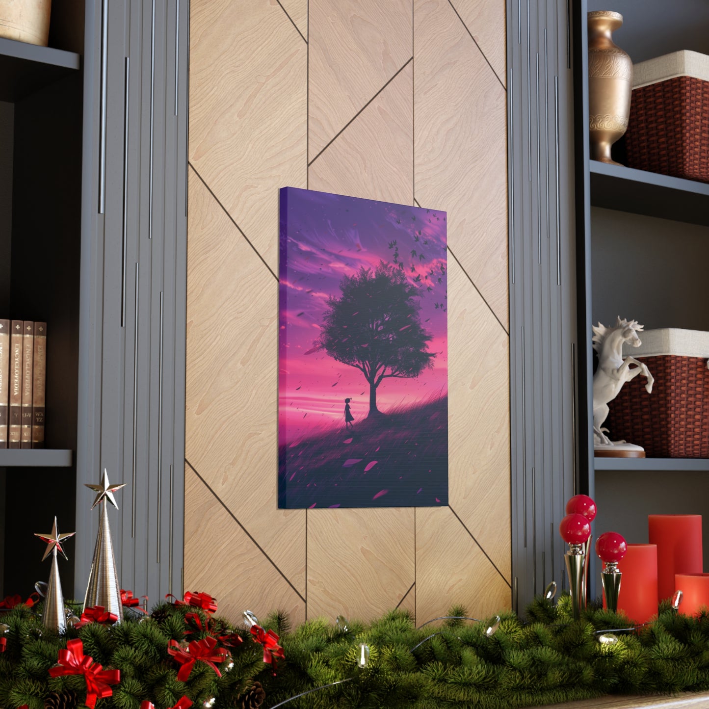 Tree in a Purple Sunset Digital Illustration Canvas Gallery Wraps