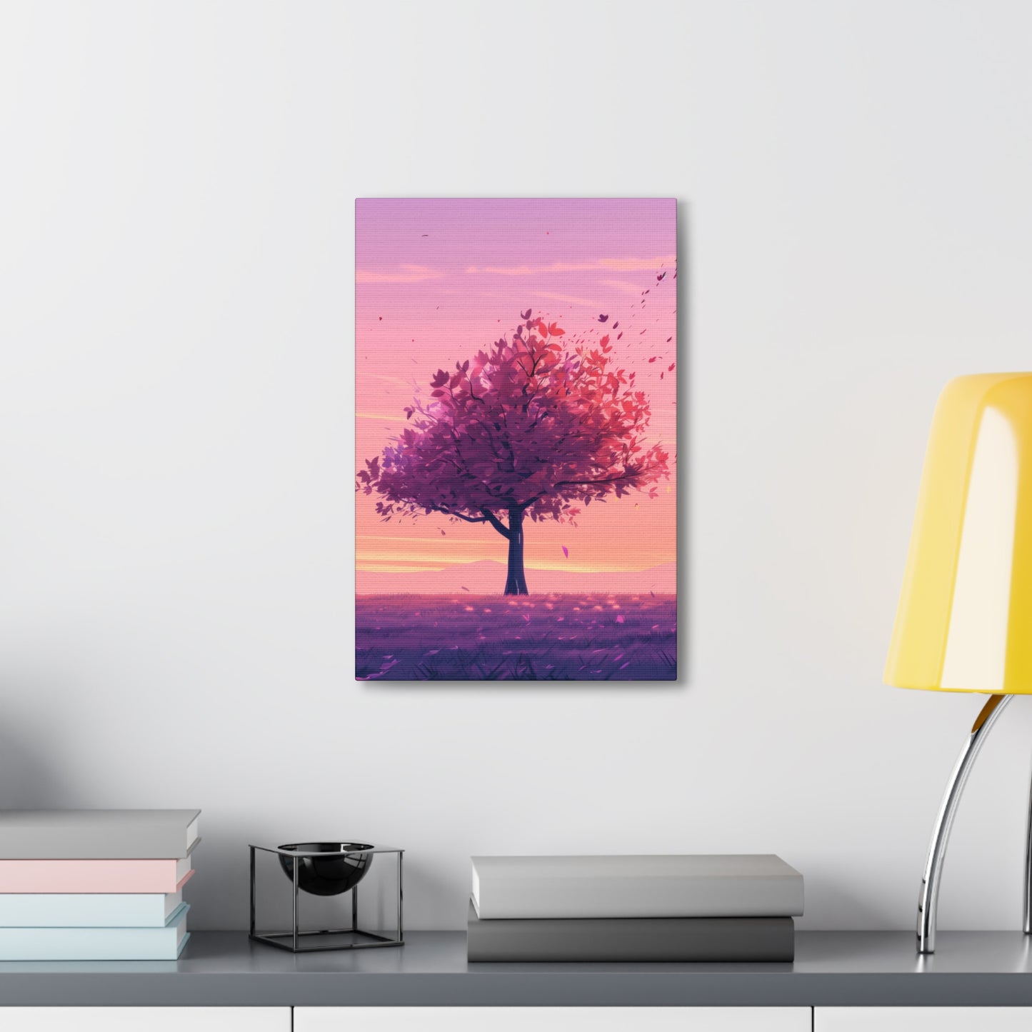 Tree in a Purple Sunset Digital Illustration Canvas Gallery Wraps