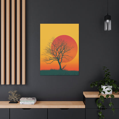 leafless tree in a Golden Sunset Digital Illustration Canvas Gallery Wraps