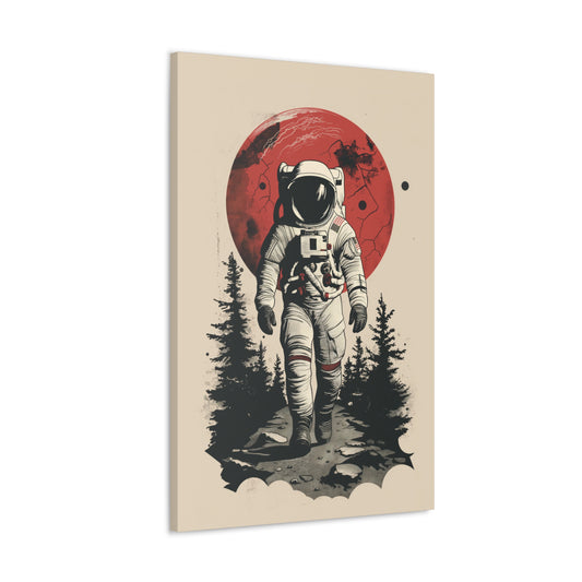 Cosmic Journey: Astronaut Walking  - Digital Illustration Canvas Gallery Wrap