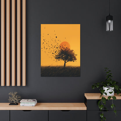 Leafless Tree in a Golden Sunset Digital Illustration Canvas Gallery Wraps