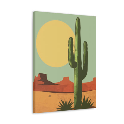 Saguaro Cactus in Desert - Illustration Canvas Gallery Wraps