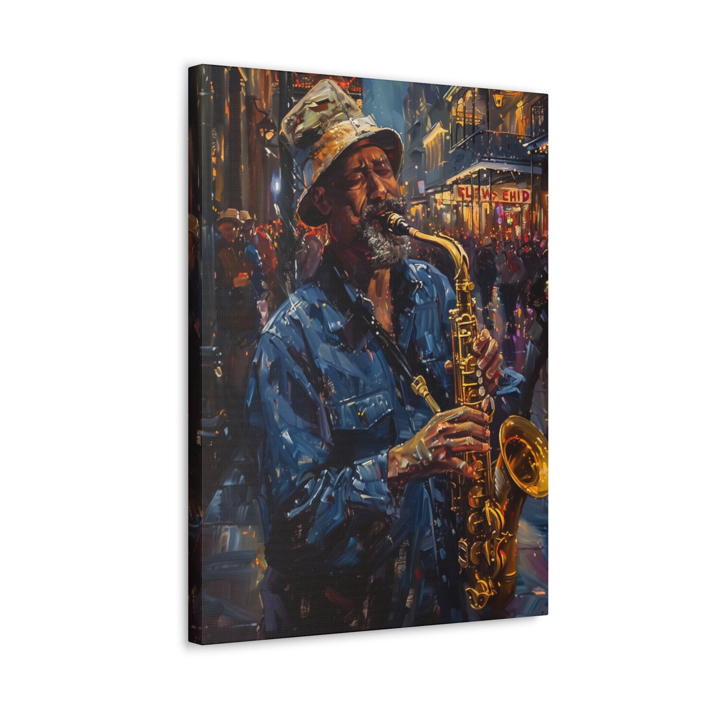 Man Playing Horn on the Street - Rembrandt Style Digital Oil Painting Canvas Gallery Wraps