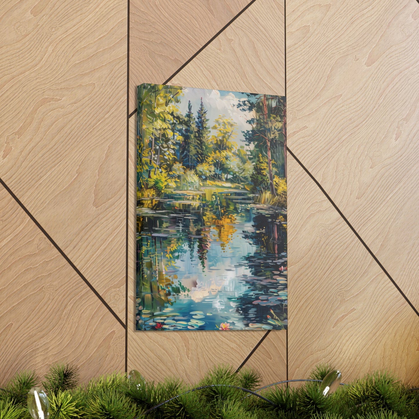 Pond in a Forest - Claude Monet Style Digital Print Canvas Gallery Wraps