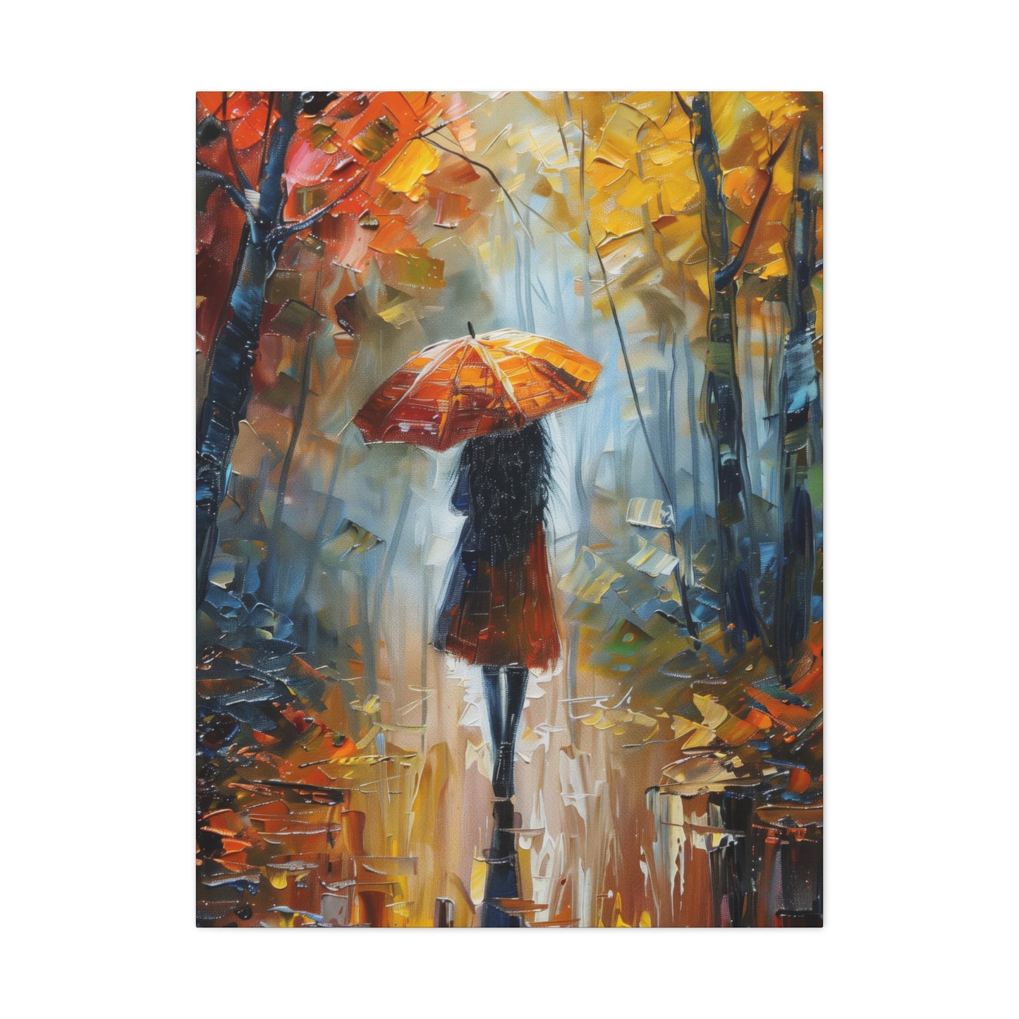 Girl Walking Under Umbrella - Leonid Afremov Style Oil Painting Canvas Gallery Wraps