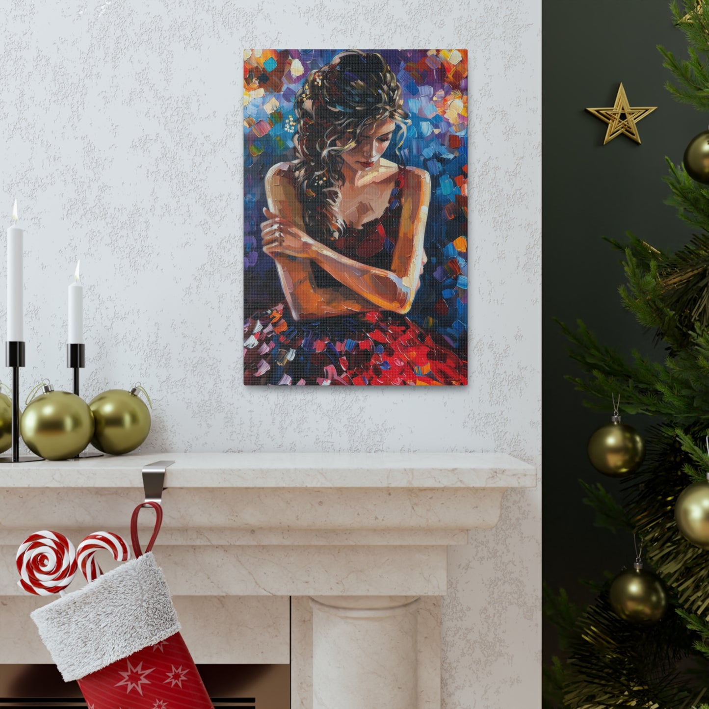 Girl with red dress - Leonid Afremov Style Digital Print Canvas Gallery Wraps