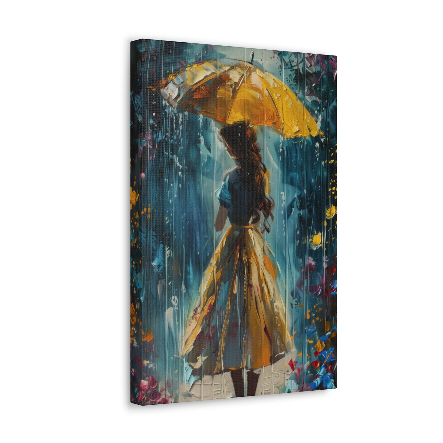 girl with an umbrella in rain - Leonid Afremov Style Digital Print Canvas Gallery Wraps