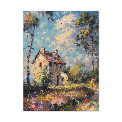 Old house in Countryside Village with garden in medieval times Digital Oil Painting Print Canvas Gallery Wraps