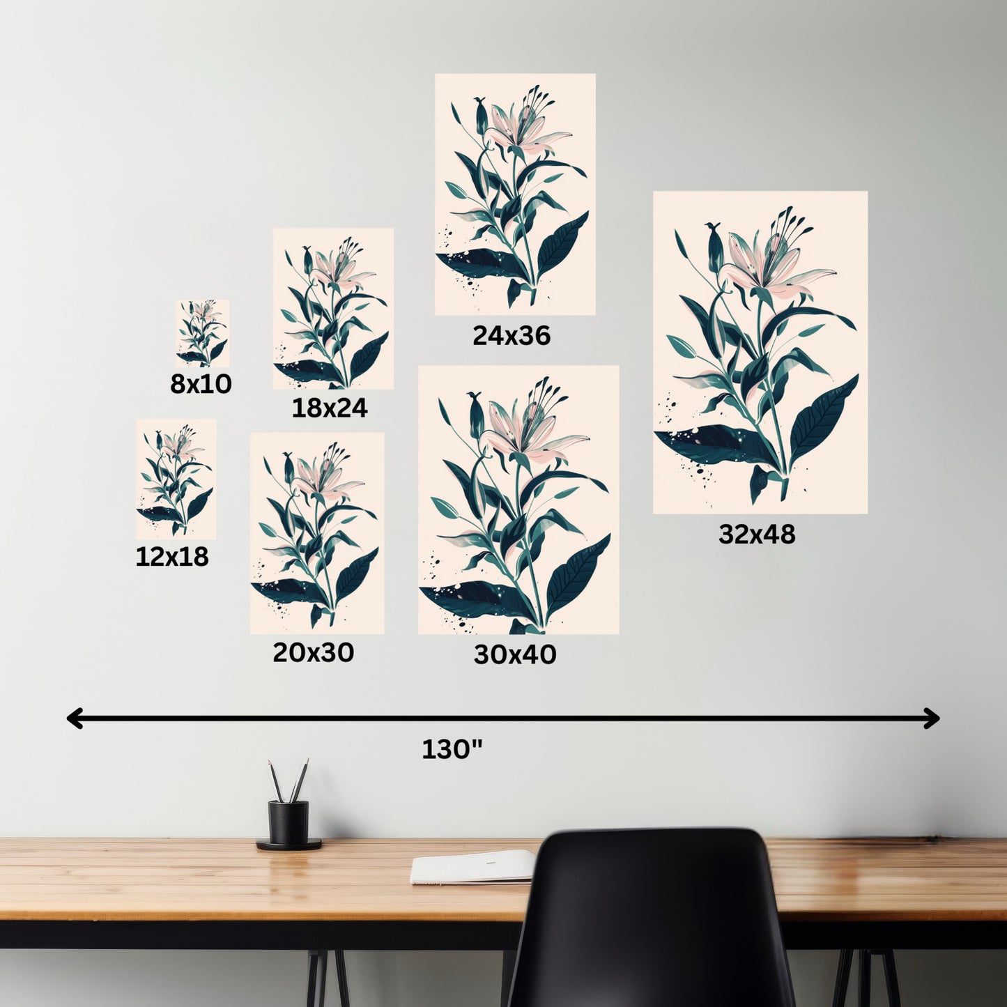 Lily Plant with Flowers - Illustration Canvas Gallery Wraps