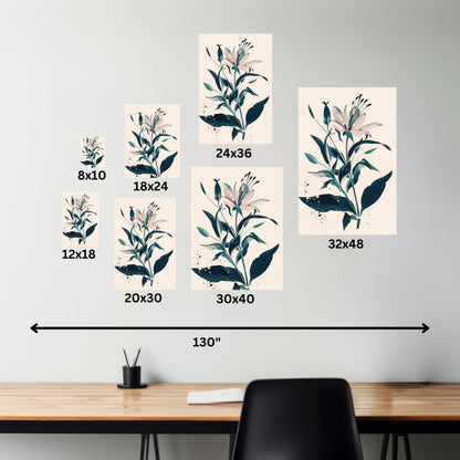 Lily Plant with Flowers - Illustration Canvas Gallery Wraps