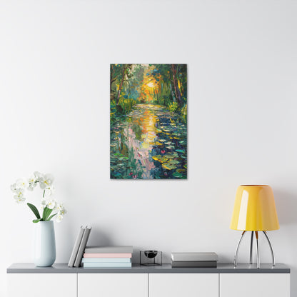 Pond in a Forest - Claude Monet Style Digital Print Canvas Gallery Wraps