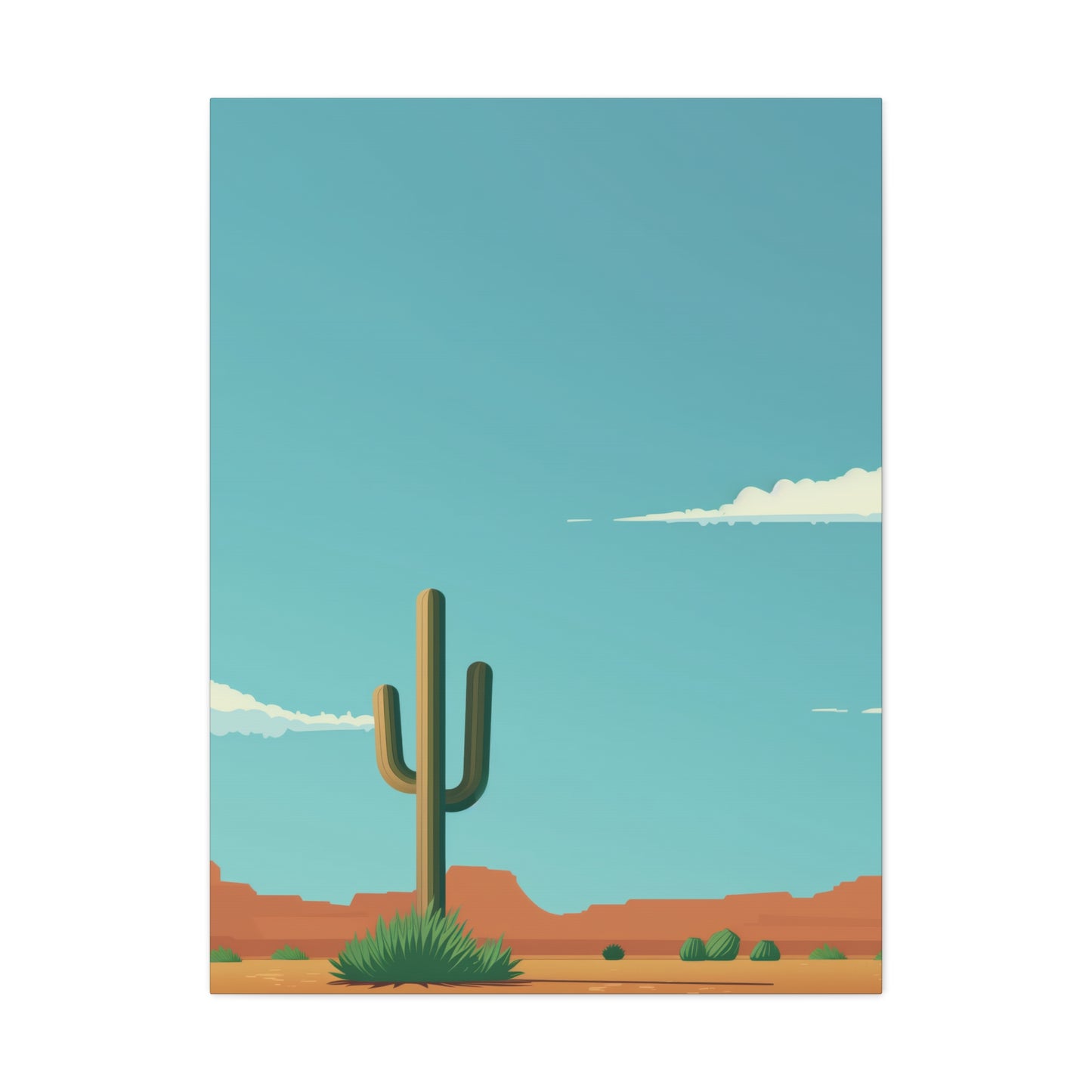 Saguaro Cactus in Desert - Illustration Canvas Gallery Wraps