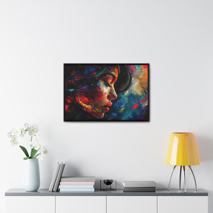 Beautiful Girl Face - Colorful Impressionist Style Digital Canvas Art Print Horizontal Frame