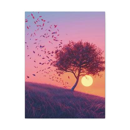 Leaves Carried by Wind from a Tree - Illustration Canvas Gallery Wraps