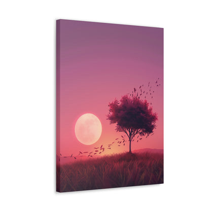 Tree in a Purple Sunset Digital Illustration Canvas Gallery Wraps