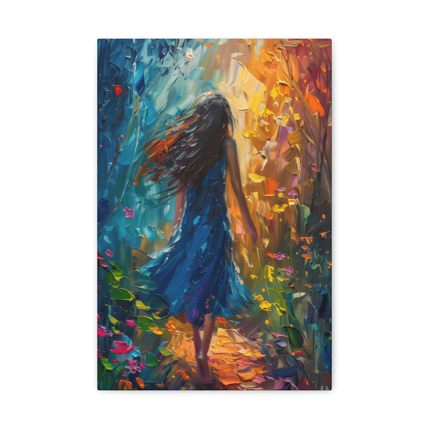 girl walking through trees Digital Oil Painting Print Canvas Gallery Wraps