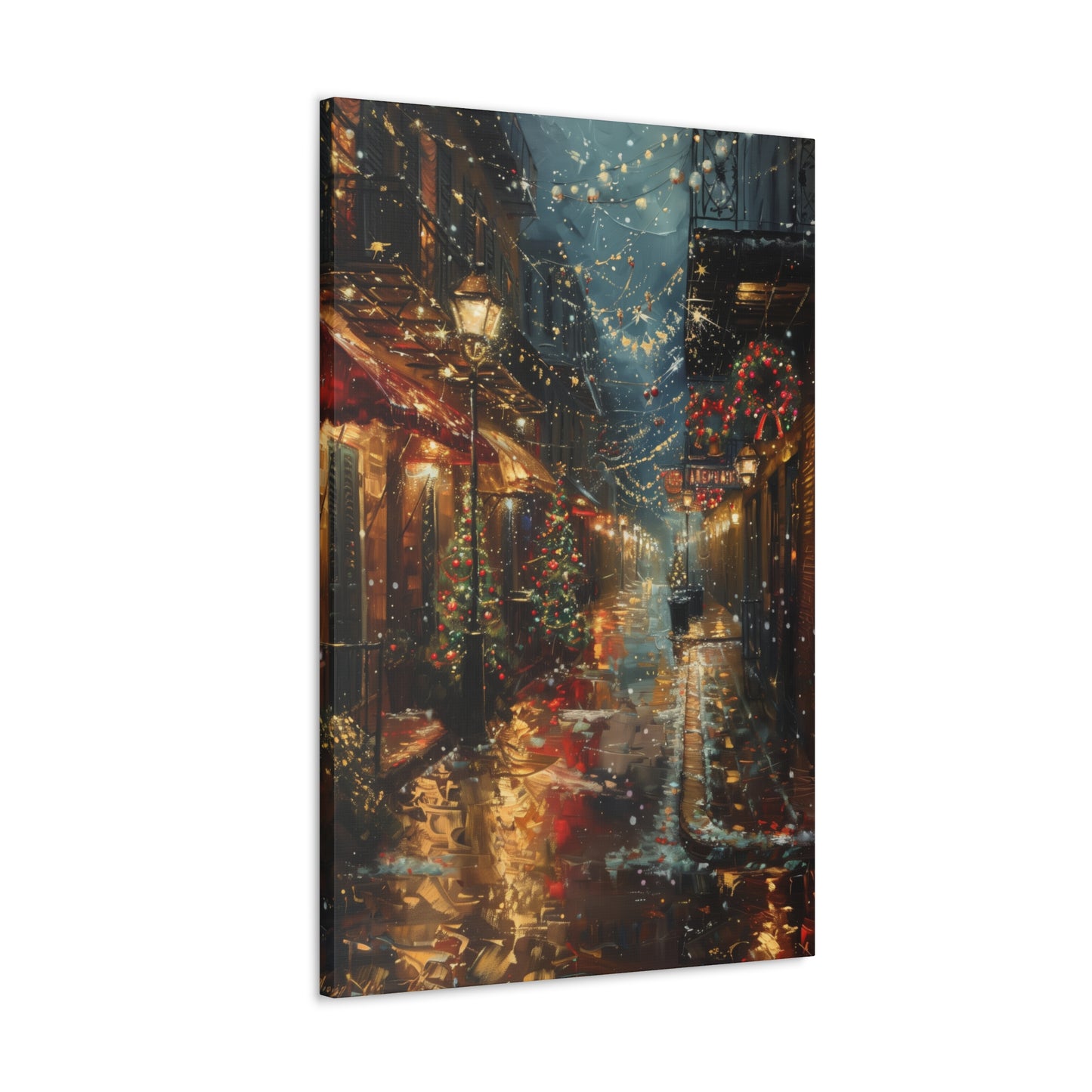 Christmas Time Downtown Street Corner - Rembrandt Style Digital Oil Painting  Canvas Gallery Wraps