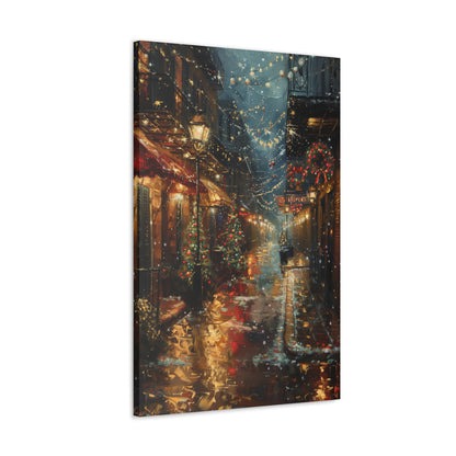 Christmas Time Downtown Street Corner - Rembrandt Style Digital Oil Painting  Canvas Gallery Wraps